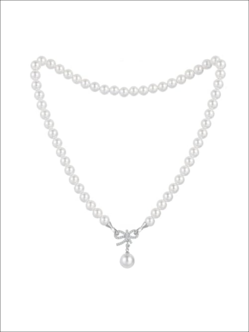 8mm Shell Pearl Strand Necklace with Removable Bow Pendant Adjustable Women's
